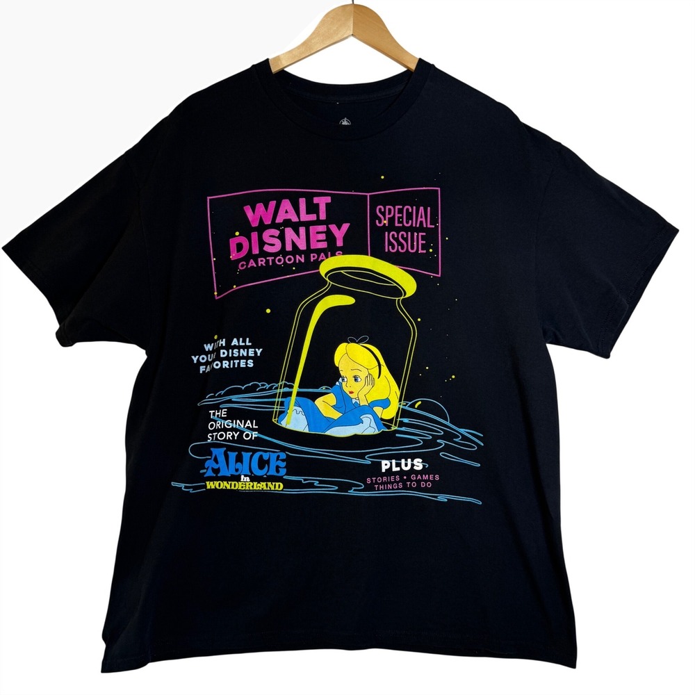 Walt Disney Alice Wonderland Graphic T Shirt Mens XL Black Cartoon Special Issue